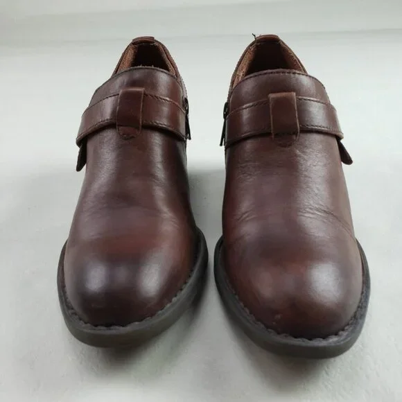 Born Timmons Leather Ankle Boot Womens 7.5 Brown Side Zip Heeled Comfort Bootie - Picture 5 of 11